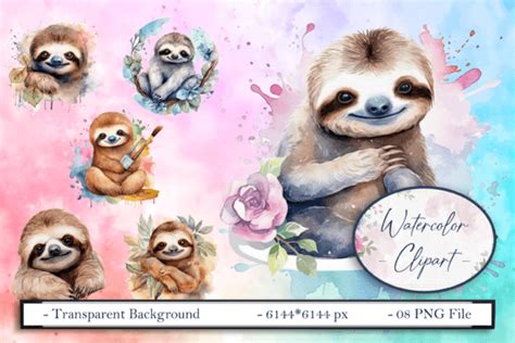 Cute Sloth Watercolor Png Sub Clipart Graphic By Pixelscreator