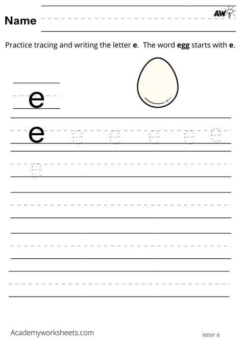 Learn The Letter E E Letters Of The Alphabet Academy Worksheets