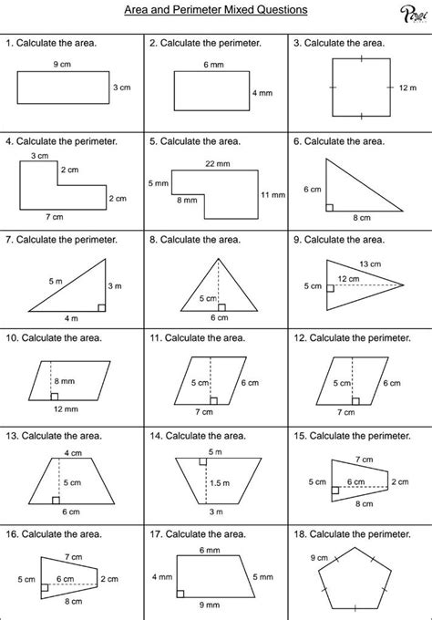 Area And Perimeter Mixed Questions 1 Calculate The Area 2 Calculate