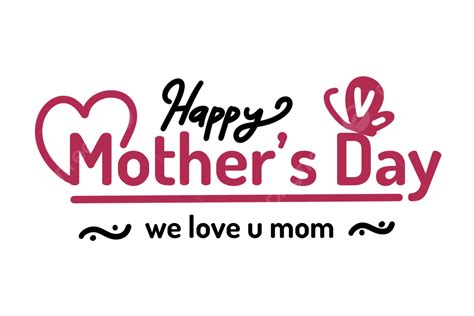 Text Lettering Happy Mothers Day Pink With Butterflies And Love Happy