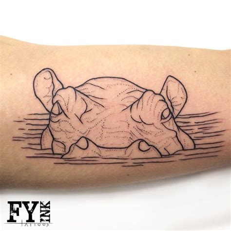 Nice Grey Ink Hippo Head Half In Water Tattoo Hippo Tattoo Elephant