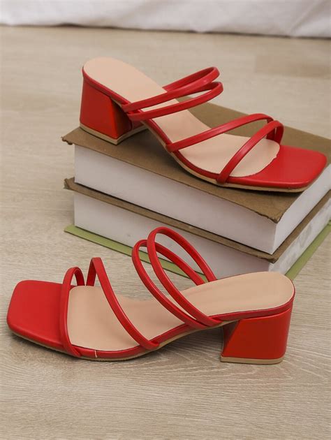 Women Minimalist Chunky Heeled Mule Sandals Funky Summer Heeled Sandals Shein Usa