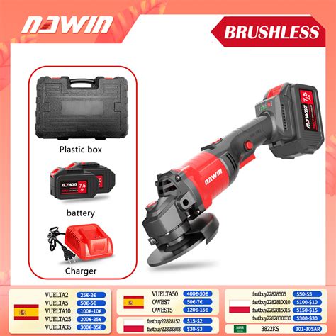 Nawin Brushless Cordless V Lithium Ion Battery Angle Grinder