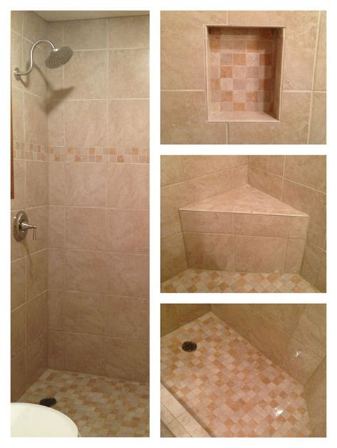 Light Beige Tile Shower With Corner Bench Beige Tiles Shower With