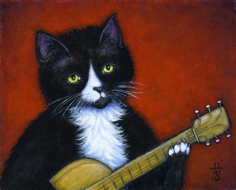 Tuxedo Cat Playing A Guitar Notecards Acoustic Charlie Set Etsy