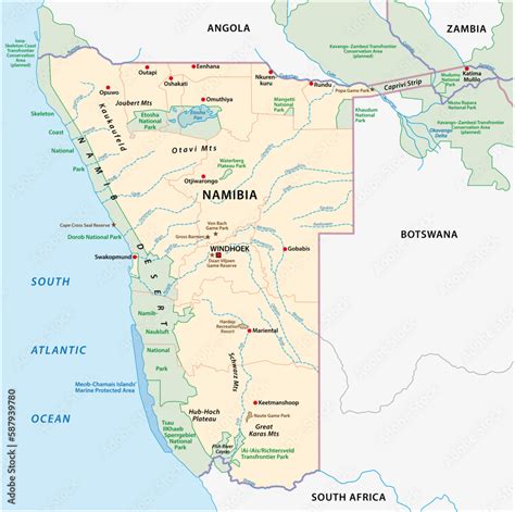 Detailed vector map of wildlife sanctuaries in Namibia Stock Vector | Adobe Stock