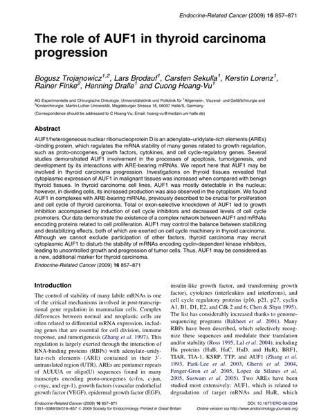 Pdf The Role Of Auf In Thyroid Carcinoma Progression