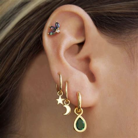 14k Gold Vermeil Star And Moon Charm Hoop Earrings By Carrie Elizabeth