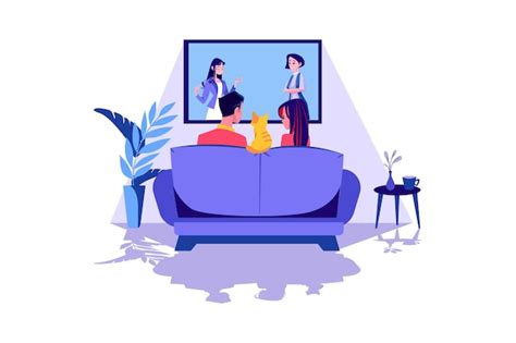 Premium Vector A Couple Watching Tv In The Living Room