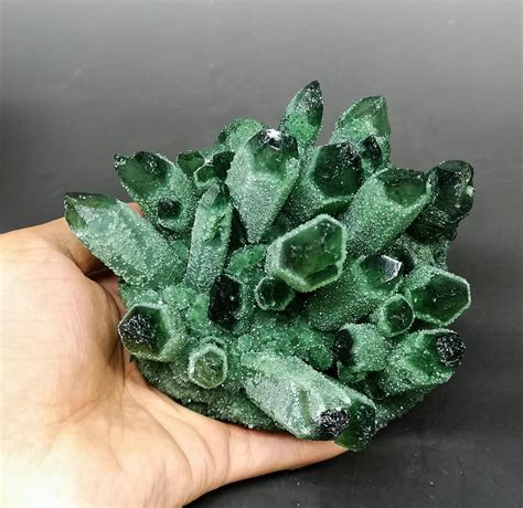 Green Ghost Phantom Quartz Crystal Cluster Natural Green Etsy Green