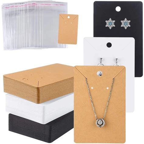 Pcs Kraft Paper Necklace Earrings Cards And Opp Bag Set Diy Jewelry