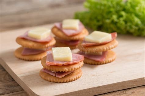 Stack Of Crackers With Ham Cheese Stock Image Image Of Horizontal