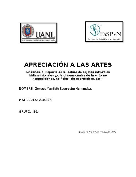 Evidencia Gybh Aa Apreciaci N De Las Artes Apreciaci N A