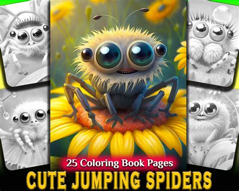 Cute Jumping Spider Coloring Book Adult Kid Downloadable - Etsy