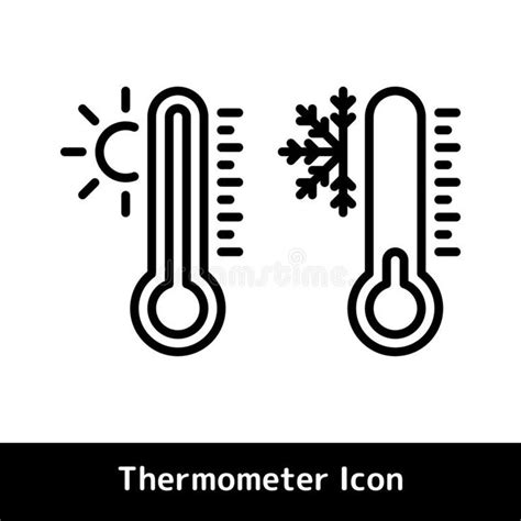 Line Thermometer Icon for Hot and Cold Temperature Symbols