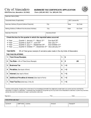 Fillable Online Atascadero Quarterly Cannabis Tax Form Pdf Fax