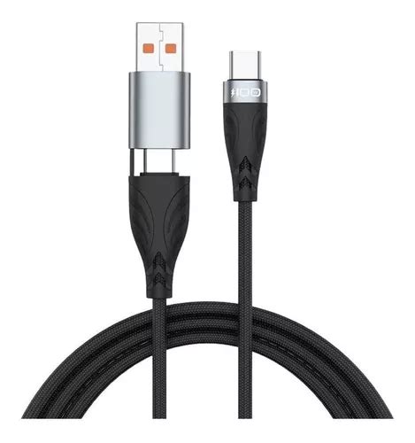 Cable Usb C 2 En 1 De 100 Watts Carga Super Rapida 1 Metro Color Negro Mercadolibre