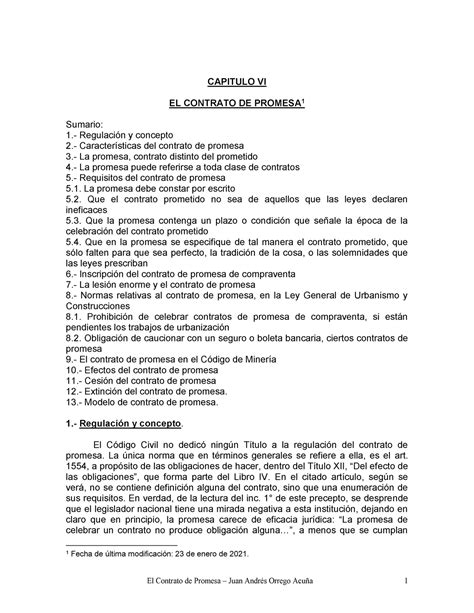 El Contrato De Promesa Generalidades Y Formato Capitulo Vi El Contrato De Promesa 1 Sumario