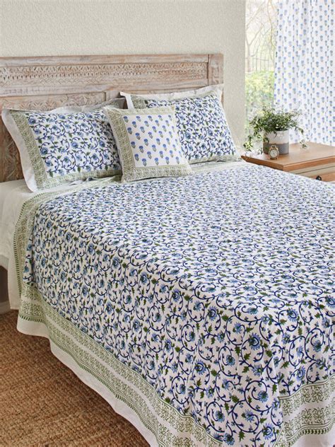 Indian Bedspreads: Block Print Bedspreads From India - Saffron Marigold