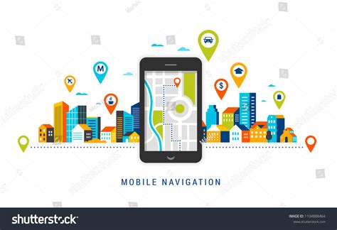 Mobile Navigation App Concept Route Map Stock Vector (Royalty Free ...