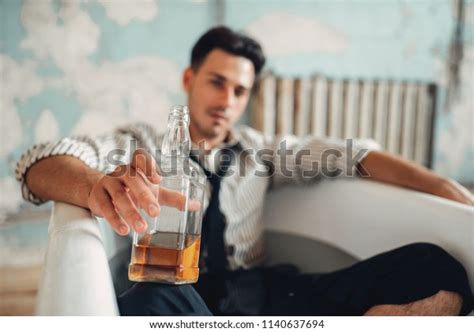 Drunk Businessman Bathtub Suicide Man Concept Stock Photo