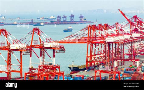 QINGDAO, CHINA - FEBRUARY 2, 2024 - The container loading and unloading at the Qianwan Container ...