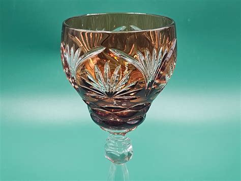 Vintage Anna Hutte Cut To Clear Crystal Wine Glass Amber Blue Green