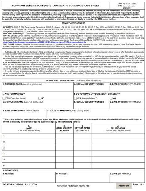 Dd Form 2656 8 Survivor Benefit Plan Sbp Automatic Coverage Fact