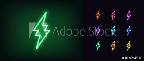 Neon Thunderbolt Icon Glowing Neon Lightning Bolt Electrical Storm