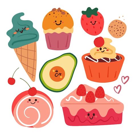 Premium Vector Hand Drawing Cartoon Cute Dessert Character Sticker Set