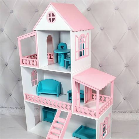 Rainbow Dollhouse House Toy House Doll House Set Pink Bookshelf