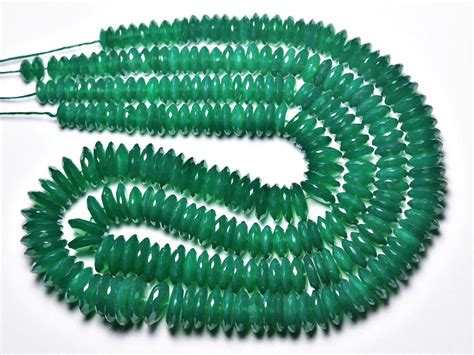 Green Onyx German Cut Rondelle Beads Inches Natural Faceted Green