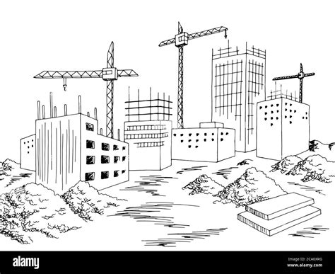 Construction city building exterior graphic black white cityscape ...