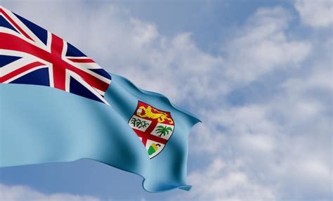 Bandera Nacional Fiji En El Fondo De La Bandera De Tela De Nubes Fiji