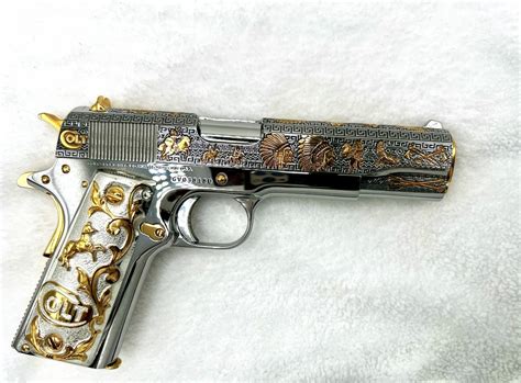 New Colt 1911 Government 38 Super Fully Custom Engraved 24 Carats Gold Plated Parts