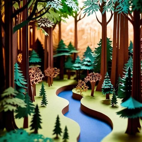 Forest Scene Made Of Paper Traditional Papercut Paper Crafted Handmade