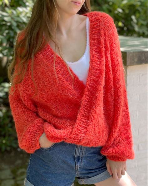 Chunky Cardigan Oversize Cardigan Red Knitted Cardigan Mohair Cardigan Oversized Sweater