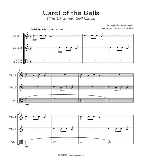 Carol Of The Bells Ukrainian Bell Carol String Trio By Kate