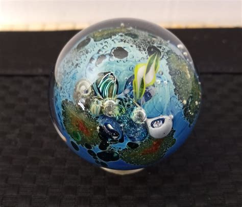 Josh Simpson J Handblown Art Glass Millefiore Marble Paperweight