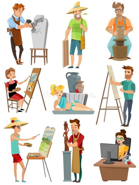 Artist Cartoon Set Stock Vector Illustration Of Painters 210611054