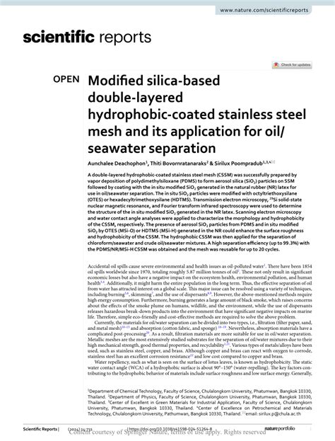 PDF Modified Silica Based Double Layered Hydrophobic Coated Stainless