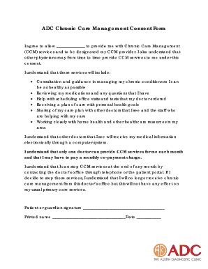 Fillable Online ADC Chronic Care Management Consent Form Adcliniccom