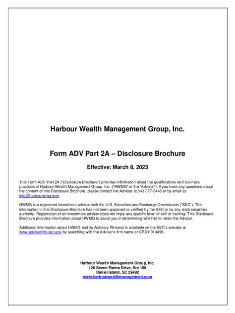 Fillable Online Form ADV Part 2A Disclosure Brochure March 30 2023