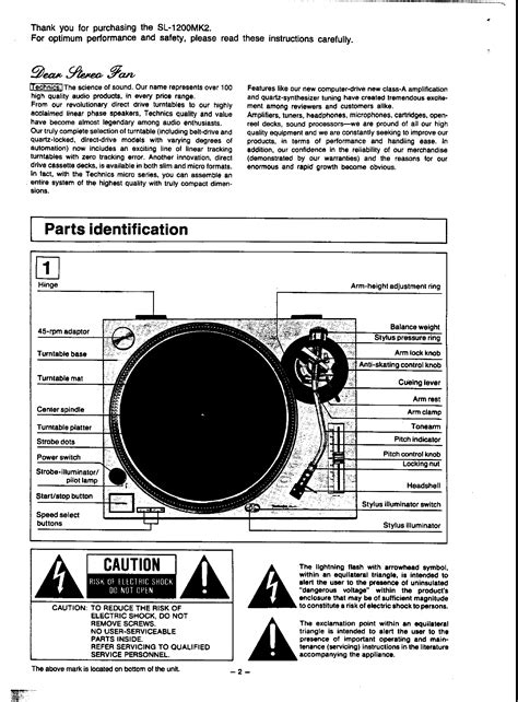 Owner's Manual for TECHNICS SL-1200MK2 - Download