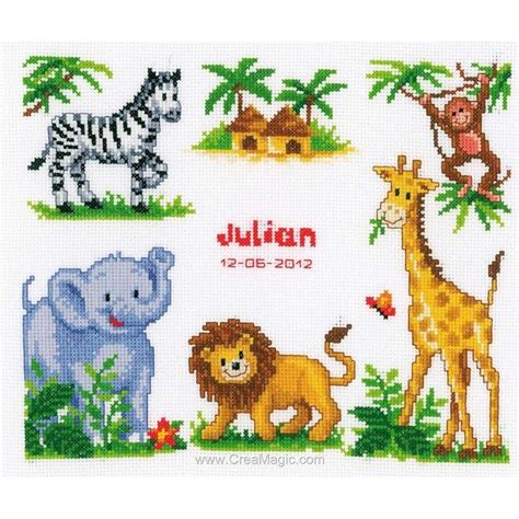 Kit broderie tableau prénom les animaux de la jungle de Vervaco 2002