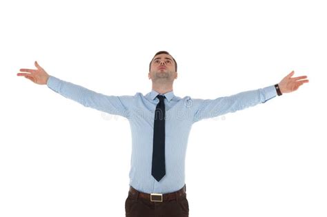 Business Male With Hands In Air On White Stock Image Image Of