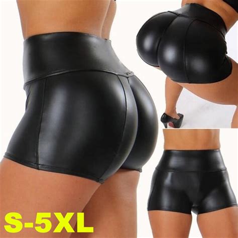 Women S Flexible Club Faux Leather Shorts High Waisted Sexy Disco Short Hot Pants Black Xl