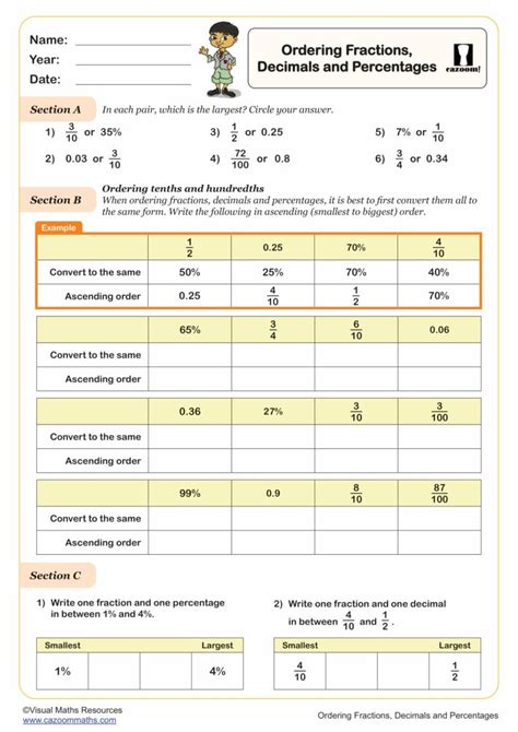 Ordering Fractions Decimals And Percentages A Worksheet Fun And