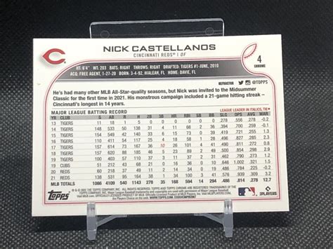 2022 Topps Chrome NICK CASTELLANOS 4 Refractor Cincinnati Reds SP EBay