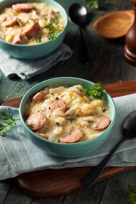 Slow Cooker German Potato Soup With Sausage And Sauerkraut Made With